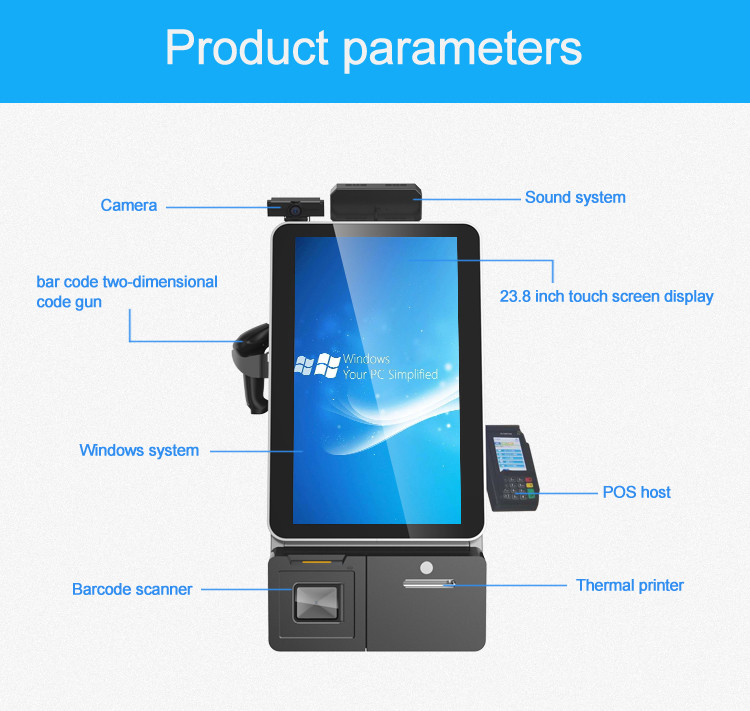Restaurant Thermal Printer Self Check In Kiosk Touch Screen Desktop 10.1inch Wifi