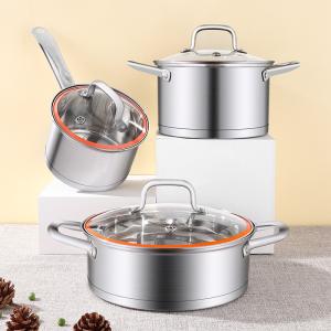 Wholesale High Quality 3 Pieces Induction Cooking Pot Set Straight Pot Ollas 304 Stainless Steel Cookware Set With Glass Lid from china suppliers
