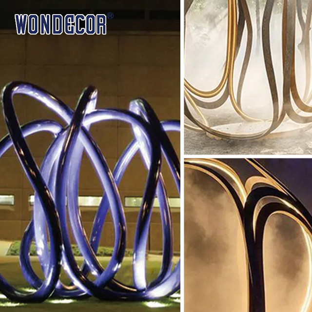 Decorative Lighting Show Stainless Steel Outdoor Sculpture Hollow Pattern Ball