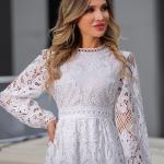 Embroidered Long Sleeve Lace Maxi Dress Plain Pattern For Wedding