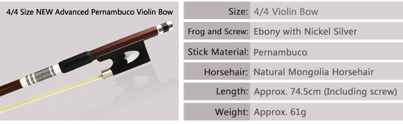 Good Balance Warm Tone Horsehair Violin Bow with Pernambuco Stick