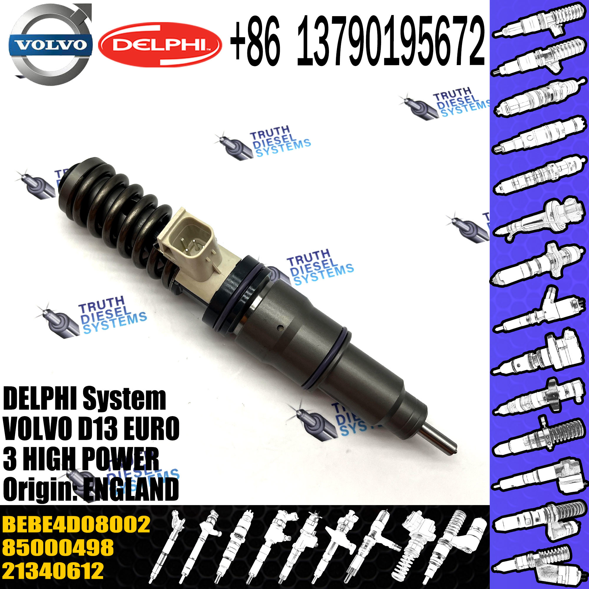 D13 Engine 4 pins Diesel Fuel Injector BEBE4D08002 For VOL Truck 20584346 85000498