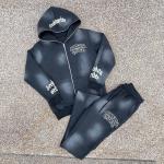 Labels Unisex Men'S Hoodies Set Custom Full Zip Up Hoodie Tracksuit Acid Wash