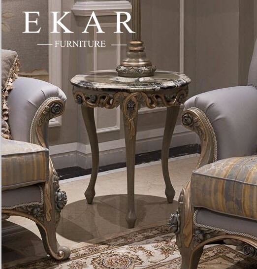 Home Furniture Antique Marble Top Teapoy Corner End Tables