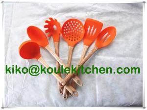 Wholesale silicone Kitchen Utensil Set With wooden Holder, kitchen tools from china suppliers
