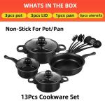 Kitchen 13 Piece Non Stick Cast Iron Cookware Set Black Pot And Pans