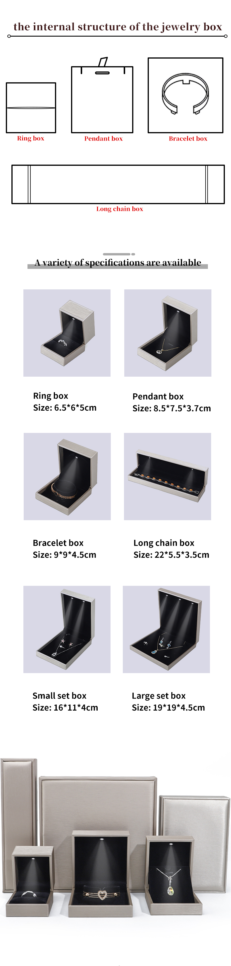 Tasteful Sleek Brushed Grain PU Leather Jewelry Packaging Box Case with LED Light