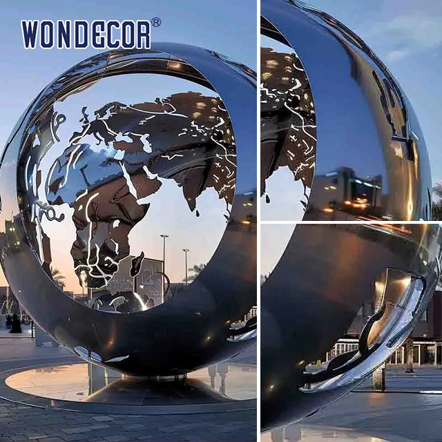 Large outdoor square forged metal abstract ring stainless steel sculpture