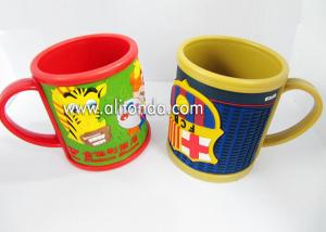 China Food grade cute cartoon silicone soft pvc 3D embossed mug promotion kids plastic mug on sale