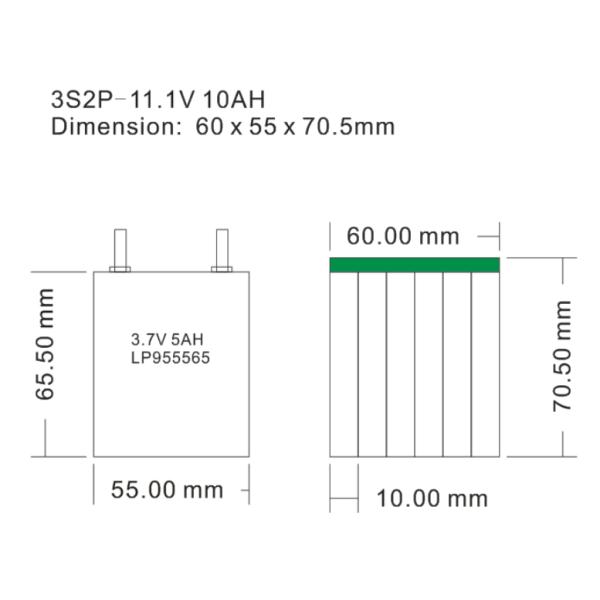 11.1V 10AH rechargeable lithium ion battery LP955565 polymer lithium battery