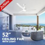 52" 3 Solid Wood Blades Ceiling Fan for Home 10 Year Motor Natural Wind Remote