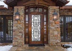 Wholesale Scroll Work Filled Wrought Iron Glass Door , Single Iron Doors Maintenance Free from china suppliers