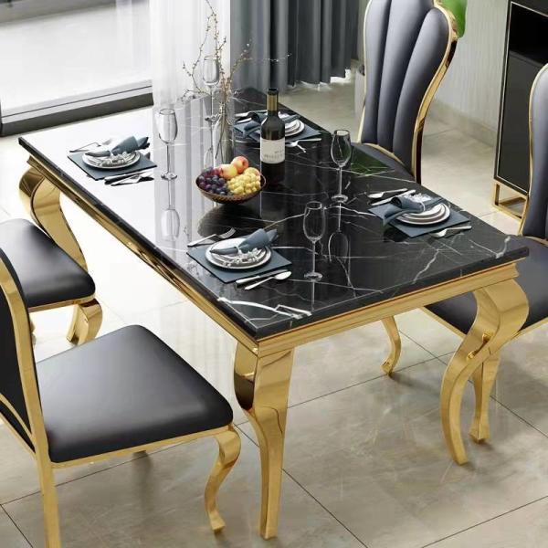Tempered Glass / Rectangle Marble Apartment Dining Tables For 6 Medium Size