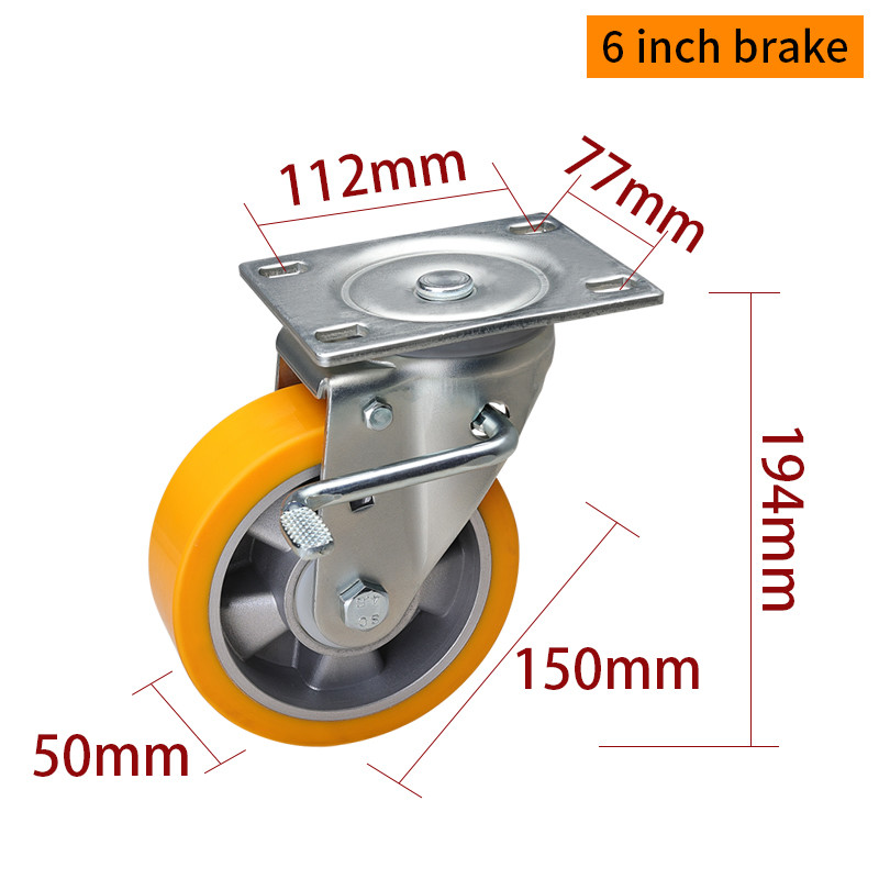 6 Inch Caster Wheels Heavy Duty 550kg Load Caster Wheel Mounting Plate