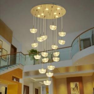 Wholesale Duplex building living room lamp creative ingot crystal villa pendant light spiral staircase long chandelier from china suppliers