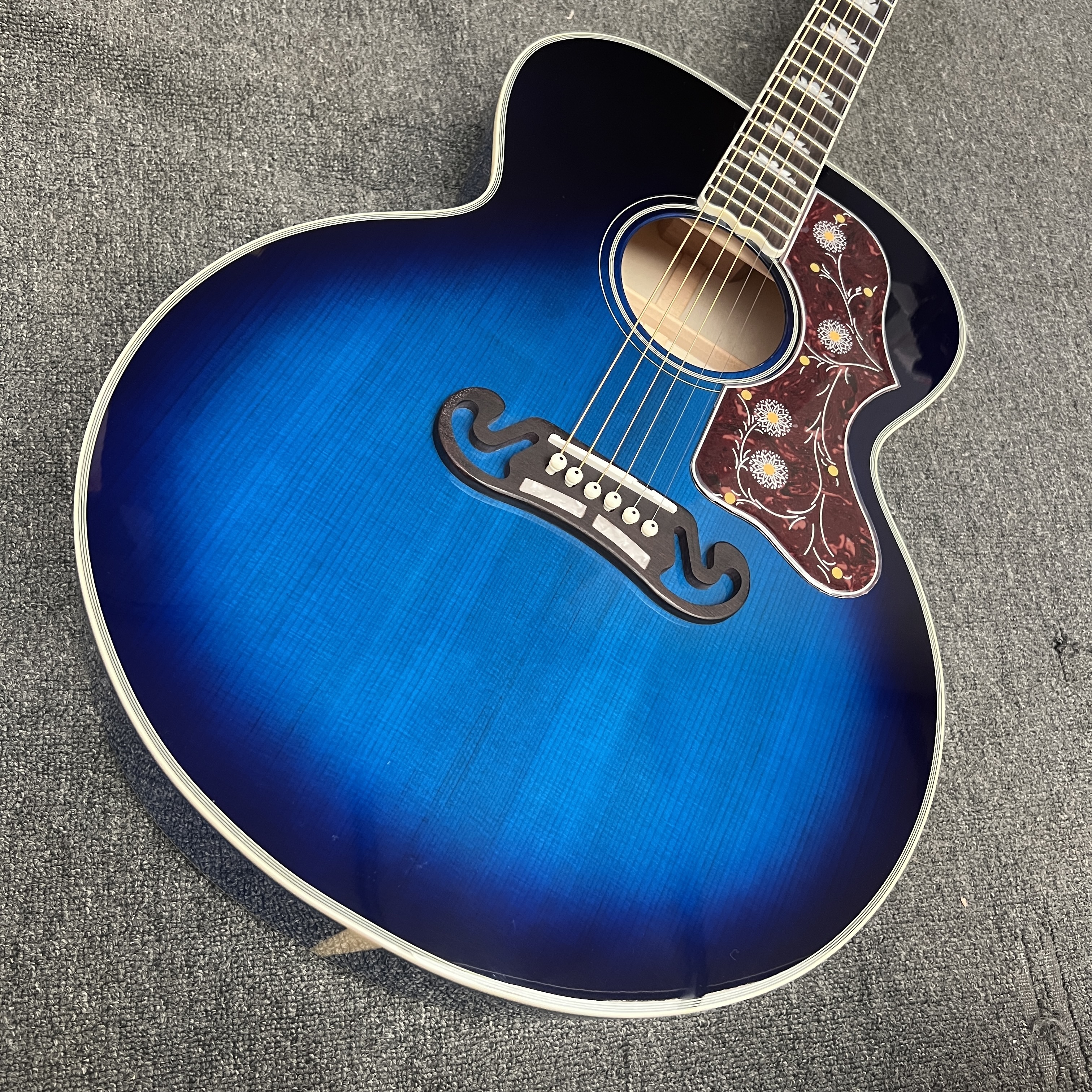 Custom Flamed Maple Back Side 43 Inch Jumbo Acoustic Guitar with Abalone Inlay in Blue Sunburst