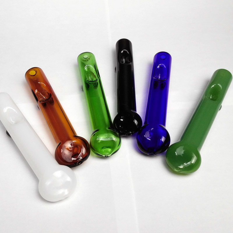 White / Green Glass Hand Pipes , Heady Spoon Pipes 4.3" For Dry Herbals