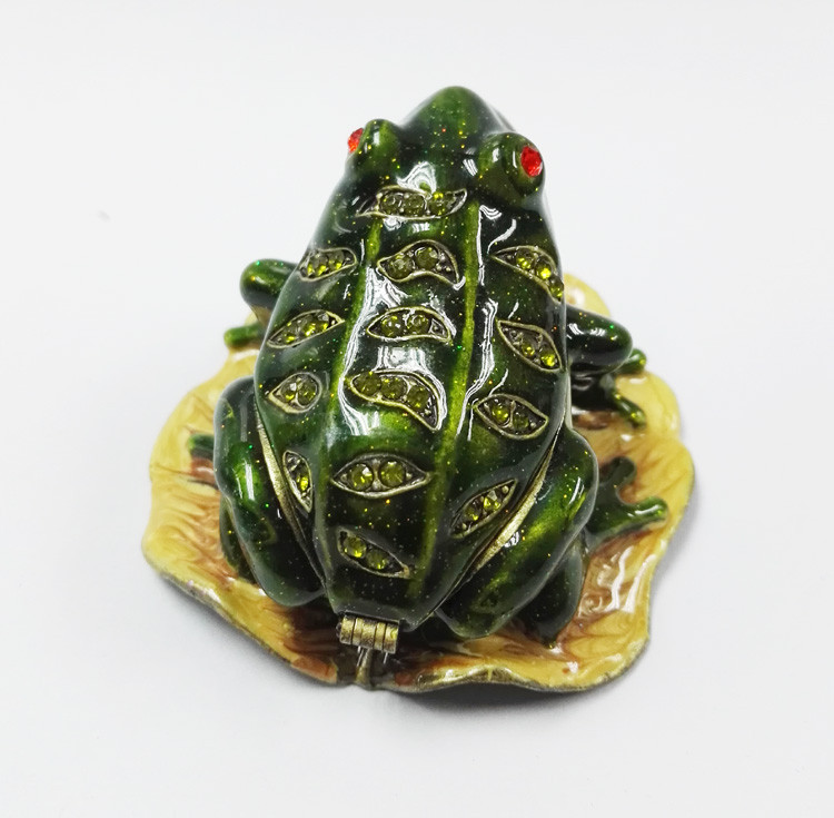 hot sale jeweled enamel frog prince trinket box Pewter alloy antique plated Frog Jeweled Trinket Box
