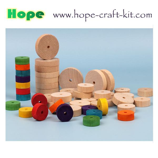 Natural color multi-colored colorful wooden wheels round wood blocks with holes