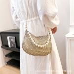 New pearl handle imitation full diamond handbag shoulder bag Cross-border