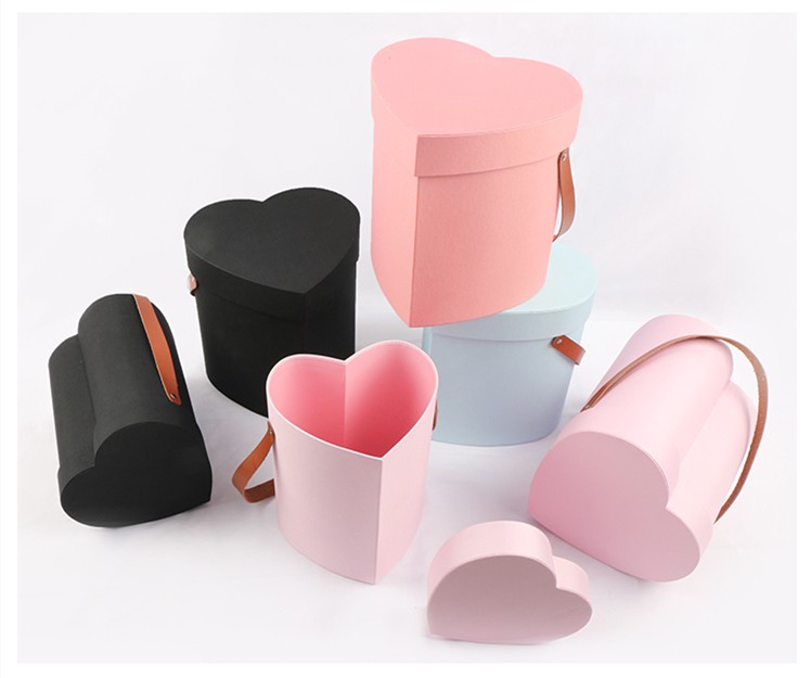 Luxury Pink Black Cardboard Paper Rose Packaging Heart Shape Tube Gift Box with Lid