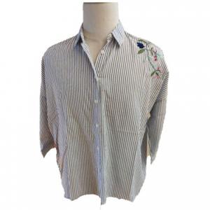 Wholesale Embroidery Ladies Cotton Blue And White Striped Blouse from china suppliers