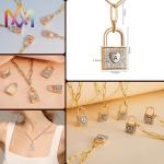 Unisex 50cm Chain Brass SS Initial Lock Necklace