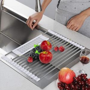 Wholesale Roll Up Kitchen Stainless Steel Dish Drainer Cups Dish Drying Rack Over The Sink from china suppliers
