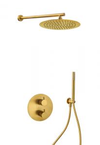 China Concealed In Wall Thermostatic Bath Mixer Tap Brushed Golden Brass OEM Round Classical on sale
