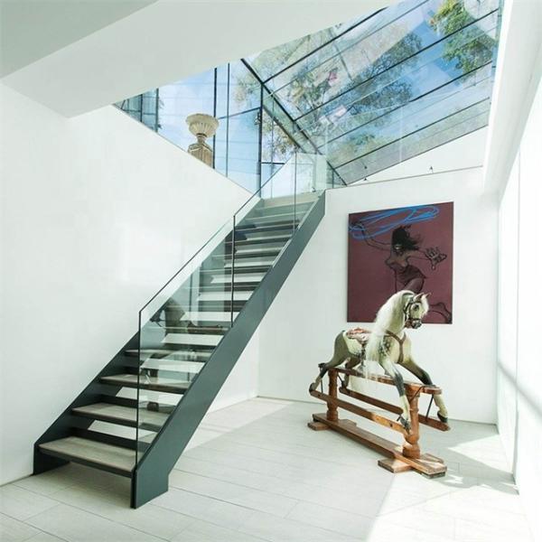High Strength Flooring Mounted Tempered Laminated Glass Straight Staircase with