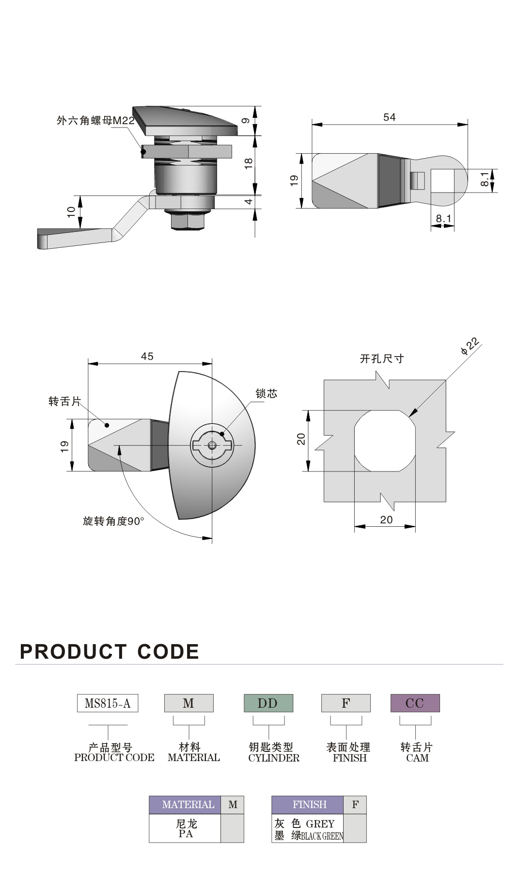 Plastic Material Quarter Turn Cam Lock For Cabinet Door ToolBox