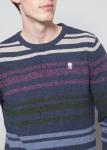 Men's 100% lambswool knitted Striped Sweater with woven elbow patch
