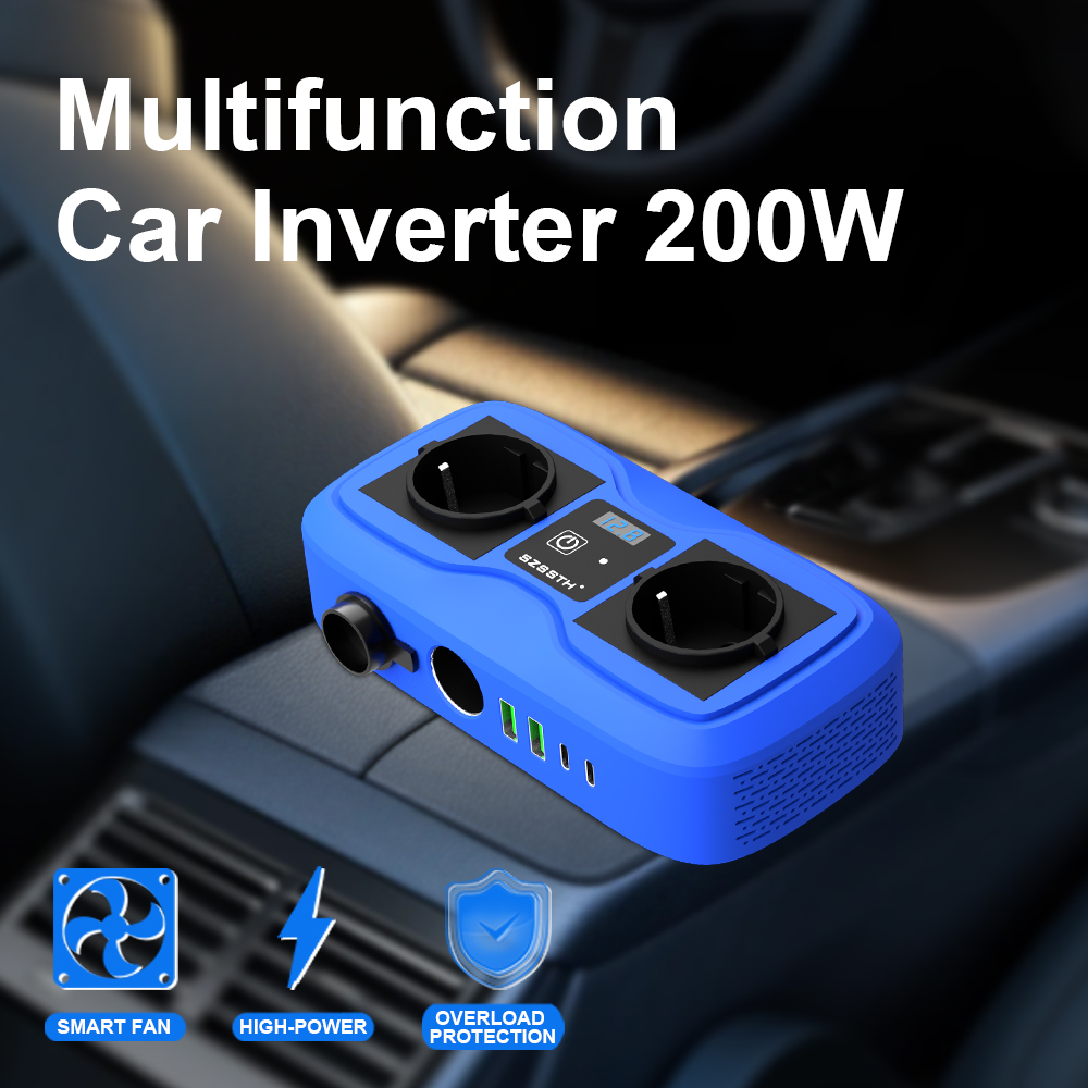12V 220V DC To AC Car Voltage Converter 200W GaN PD Fast Charger Auto Power Inverter