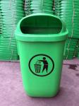 50L Green Small Double Bins Plastic Waste Bin Outdoor Standing Induction Type