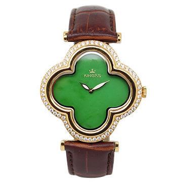 Quality Flower Shape Jade Watch Stainless Steel Case With Diamond On Bezel for sale