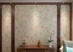 Light Green Living Room Wallpaper Rustic Style with Red Floral Pattern , 0.53
