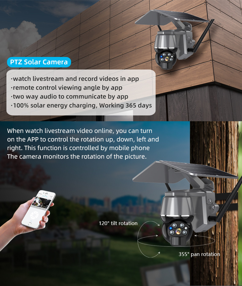 H.265 Mp4 4g Wifi Security Camera Solar Ptz Ir Night Vision
