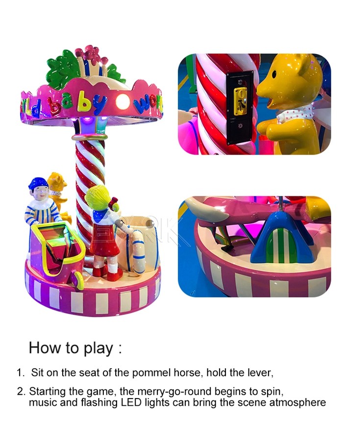 Baby World Carousel Amusement Park Coin Operated Kids Mini Carousel 3 Person