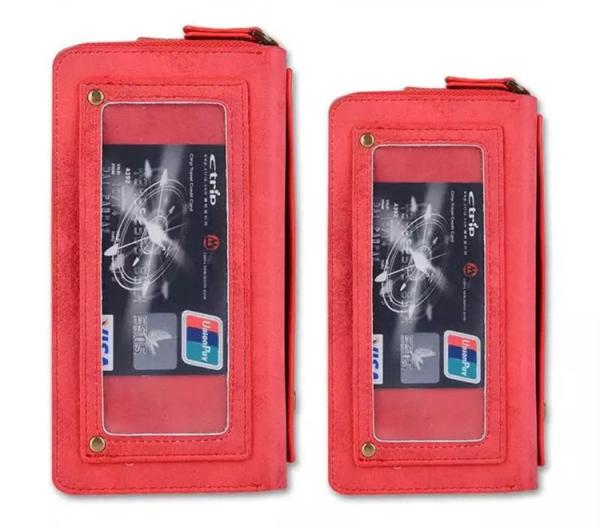 Mobile Phone Bag Retro Pattern Double Zipper Multifunction Leather Wallet