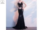 Sparkly Gold Sequin Mermaid Dress / Sexy Sling Backless Ball Gown Long Train
