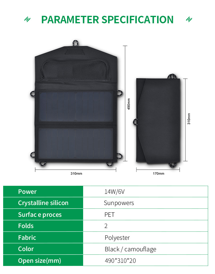 EU Warehouse A2 14W 6V Solar Energy System USB Low Power 3 Sockets Folding Portable Solar Panel For Camping