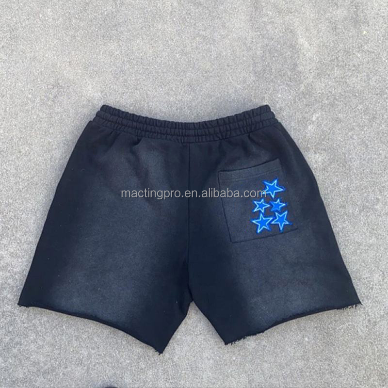 Stone Washed Sun Faded Jogging Vintage Distressed Acid Wash Shorts Customized Labels