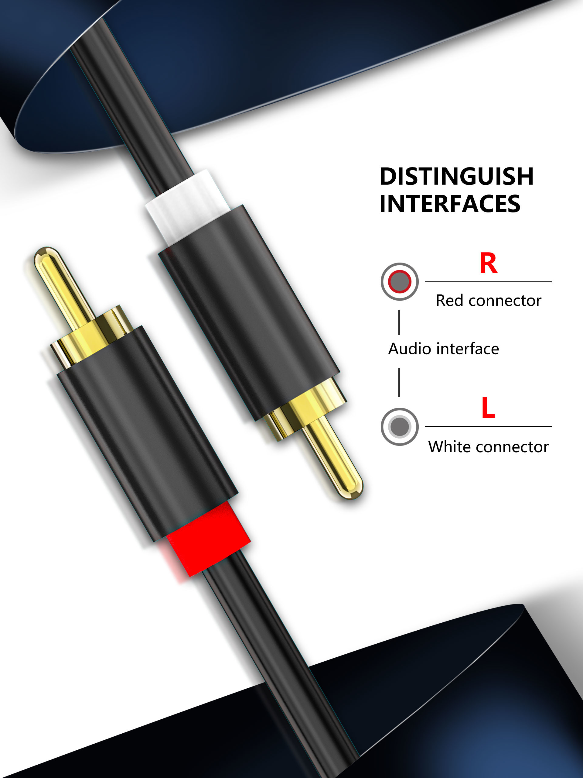 2RCA Male To 2RCA Male Gold Plated Audio Cable , Black 6 Ft 3.5 Mm Audio Cable