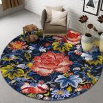 Plant And Flower Round Polyester Fiber Floor Carpet For Sofa And Living Room