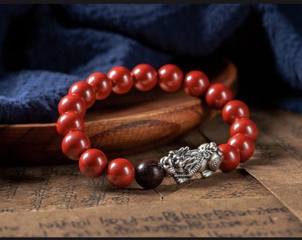 Feng Shui Wealth Bracelet Red Cinnabar Natural Crystal Onyx Relief Reiki Healing