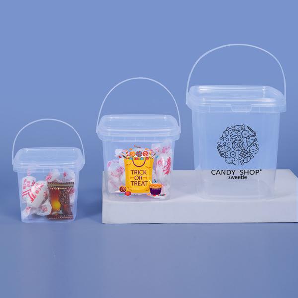 Capacity 280ml 500ml 1L 2L Food Grade Square Small Clear White Plastic Bucket