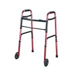 Adult Dual Button Aluminum Folding Walker with 2 Wheels