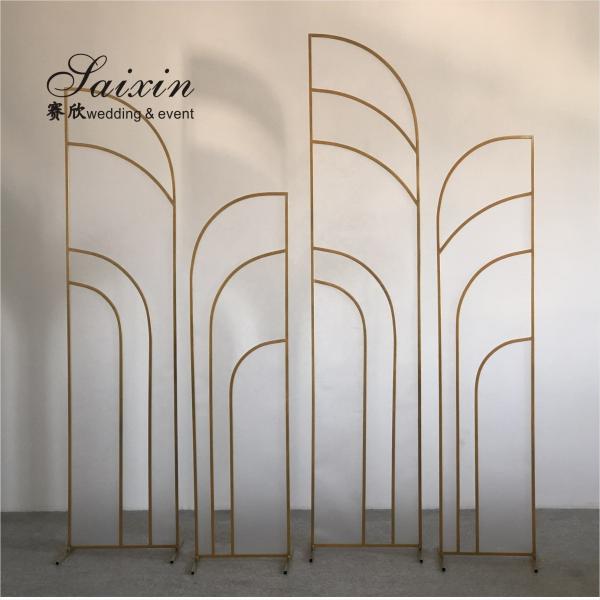 Church Wedding Backdrop Flower Decoration Portable 4 Pcs Set Gold Frame Fabric