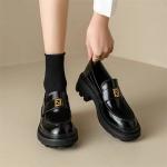 Fashion Black Flat Loafer Shoes With Heels Height 4CM