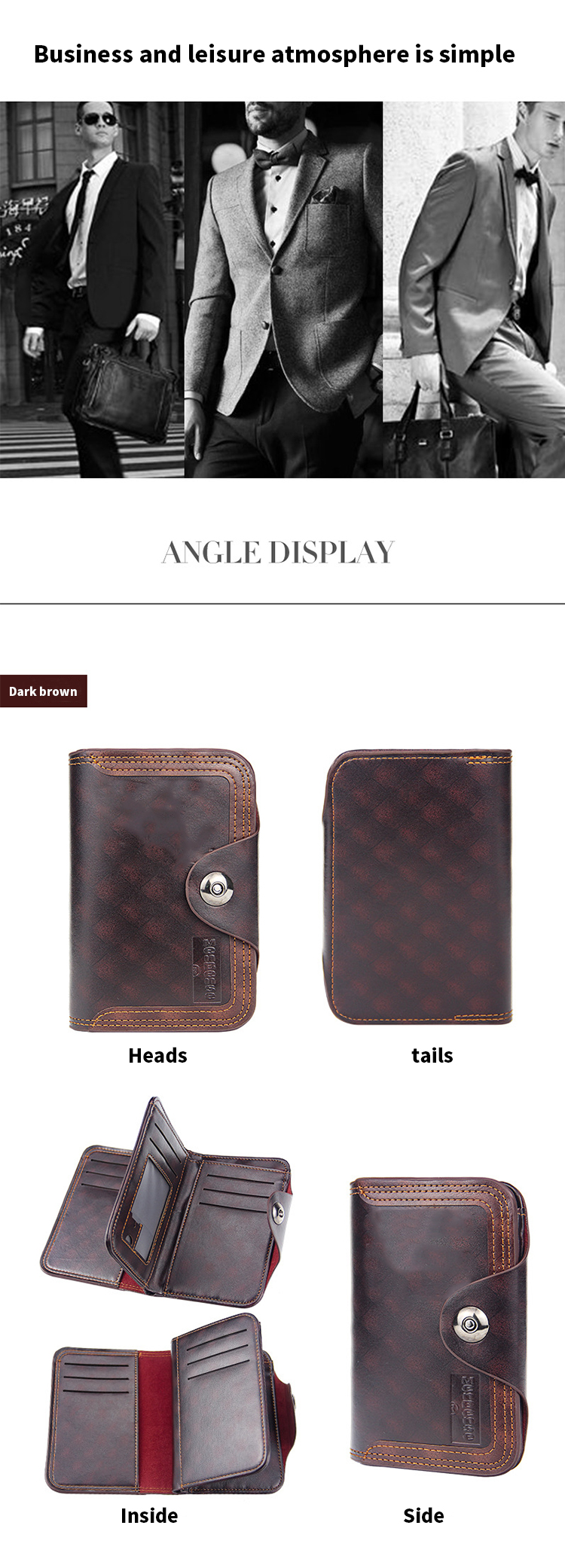Custom Logo Men's Wallet Vintage Hook Three Fold for Waterproof and Large Capacity